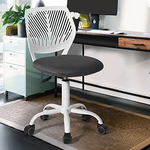FurnitureR Students Cute Desk Chair Ergonomic for Teens Boys Girls Youth Low-Back Armless Study Writing Swivel Mesh Seating with Adjustable Height for Home Office Living Room Bedroom School - color: Black/Grey