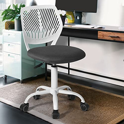 FurnitureR Students Cute Desk Chair Ergonomic for Teens Boys Girls Youth Low-Back Armless Study Writing Swivel Mesh Seating with Adjustable Height for Home Office Living Room Bedroom School - color: Black/Grey