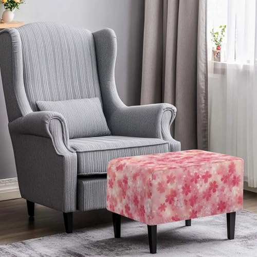 Cherry Blossom Ottoman Cover Rectangle Foot Stool Slipcovers, Folding Storage Footstool Protector, Soft Stretch with Elastic Bottom - color: Cherry Blossom, size: Medium