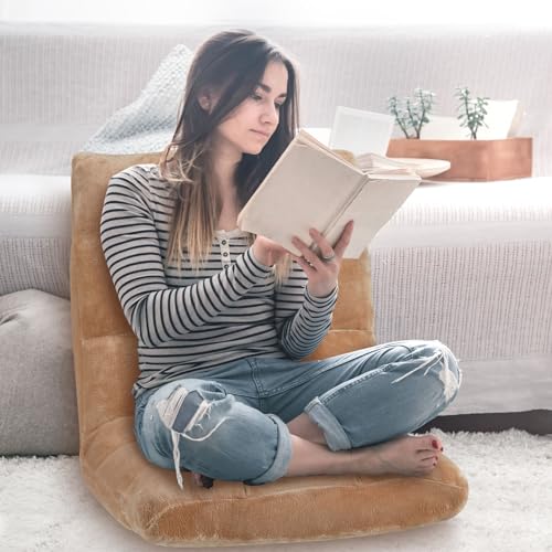 Floor Chair 14 Adjustable Positions w/Back Support, Padded Lazy Sofa w/Breathable Cotton & Skin-Friendly Coral Velve for Reading Meditating Gaming,Camel - color: Camel