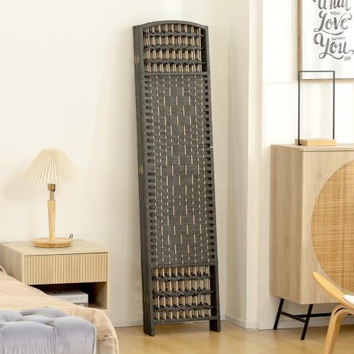 HOMCOM 6 Panel Room Divider, Folding Privacy Screen, 5.6', Dark Gray | Room Separator, Wave Fiber Freestanding Partition Wall Divider - color: Dark Gray, size: 6 Panel