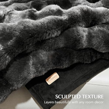 Faux Rabbit Fur Bubble Throw Blanket, 50"x60", Marble Black | Ultra Soft, Luxury Faux Rabbit Fur Throw, Thick Warm Bubble Blanket, Cozy Fluffy Reversible, for Bed, Couch, Chair, Sofa - color: Black Marble, size: 50"x60"