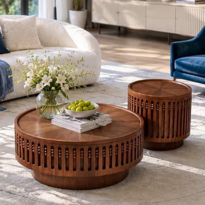 31.3" Round Coffee Table with Hidden Storage, Center Table | Mid-Century Modern Center Table Tea Table, Boho Accent Table with Flip-Top Storage Function for Living Room,Bedroom, Walnut - color: A-31.3" Round Coffee Table