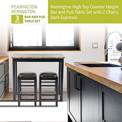 Pearington Remington High Top Counter Height Bar and Pub Table Set with 2 Chairs, Dark Espresso - color: Dark Espresso
