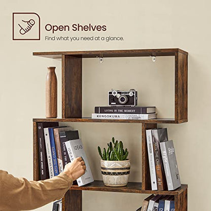 VASAGLE CUSTOS Collection - 6 Shelf Bookcase, S-Shaped Tall Bookshelf, Wood Display Shelf, Book Organizer, 27.6 x 9.5 x 75.4 Inch, Rustic Brown, for Living Room, Office, Rustic Brown ULBC61BXV1 - color: Rustic Brown, style: 6-Tier (27.6"W)