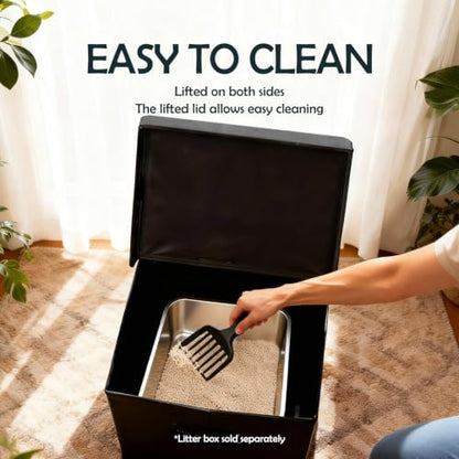MEEXPAWS Cat Litter Box Enclosure Furniture XL Velvet Lift Design Lid | Large Hidden Cat Washroom Bench Ottoman, Storage Cabinet Dog Proof,Urine Proof, Easy Clean, Quick Assembly,Black - color: Black, size: XL 25.6''x W17.7'' x H17.7''