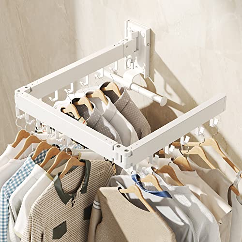BOQORAD Wall Mounted Clothes Hanger Rack, Clothes Drying Rack,Laundry Drying Rack,Collapsible Clothes Rack Wall Mount, Retractable Drying Rack Clothing,can Fold Upward & Left & Right,White Color - color: White