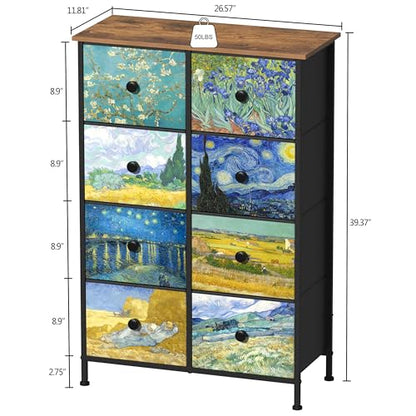 EXOTICA Tall Dresser with 8 Drawer for Bedroom Narrow Van Gogh Chest of Drawers for Hallway Closet Living Room Steel Frame Rustic Brown Wood Grain Wood Top - size: 26.6"D x 11.8"W x 39.4"H (8 Drawers)
