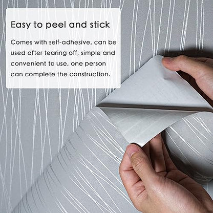 mamonhome Silver Gray Peel and Stick Wallpaper, Three-Dimensional Stripe Design Non-Woven Self-Adhesive Removable Renter Friendly Wallpaper, for Livingroom, Bedroom, Kitchen, Bathroom, 20.8" x 393" - color: modern stripes