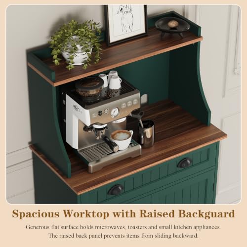 ARTPOWER 54" Kitchen Microwave Cabinet/Stand with Storage and Drawers, Green Pantry Storage Cabinet with Hutch & Adjustable Shelves for Kitchen, Dining Room, Living Room, Hallway - color: Green