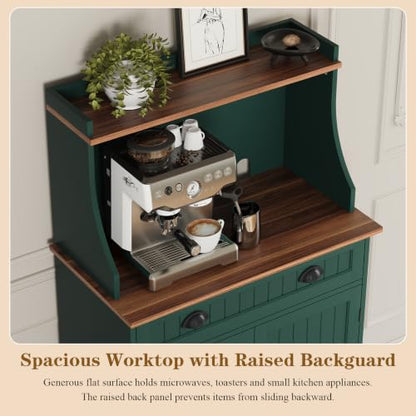ARTPOWER 54" Kitchen Microwave Cabinet/Stand with Storage and Drawers, Green Pantry Storage Cabinet with Hutch & Adjustable Shelves for Kitchen, Dining Room, Living Room, Hallway - color: Green