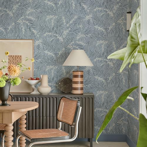 Ismoon Vintage Wallpaper Peel and Stick Dusty Blue Botanical Wallpaper 17.3in x32.8ft Leaf Removable Waterproof Blue/White Contact Paper for Bedroom Kitchen Renter Friendly Wall Decor Vinyl - color: Dusty Blue, size: 17.3" x 393"