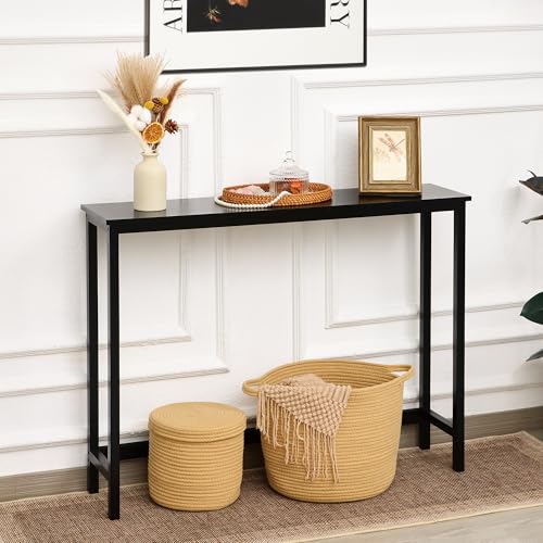 Bamboo Narrow Console Table, 39.4"(L) Wood Small Entryway Table, Accent Slim Hallway Tables, Thin Sofa Side Tables for Hallway, Living Room, Bedroom, Foyer, Black - color: Black