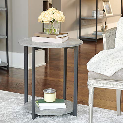 Household Essentials Jamestown Round Side End Table with Storage Shelf Rustic Slate Concrete and Black Metal - color: Slate