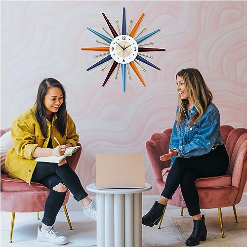 FIELDY Large Wall Clock 22 Inch Mid Century Wall Clocks Starburst Clock Non Ticking Battery Operated 3D Wall Clocks Home Décor for Living Room, Kitchen, Dining Room, Bedroom - size: Normal