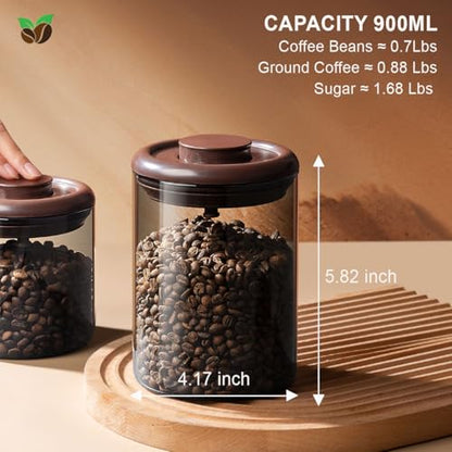 Glass Coffee Canister 900ml x 2 Jar, Airtight Food Storage Container with Pop Lid, Kitchen High Borosilicate Glass Contianers For Tea Coffee Bean Sugar - color: 900ml * 2 Coffee