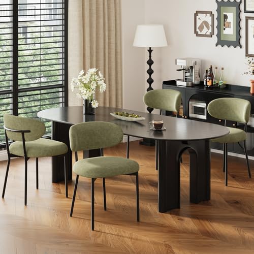 Upholstered Dining Chairs Set of 4, Modern Fabric Kitchen Chairs with Curved Backrest and Cushioned Seat, Sturdy Metal Legs, Modern Dining Chairs for Kitchen Dining Room, Living Room,Green - color: Green, size: Set of 4