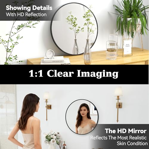 SCWF-GZ 20" Round Mirror Circle Wall Mounted Hanging or Against Wall Metal Frame Dressing Make-up Mirrors for Entryway Bedroom Bathroom Living Room 20 inch Black | HD Crystal Clear No distortion Tempered Glass,Aluminum Frame,Make-Up Mirrors for Bedroom,En