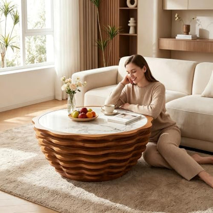 32.1" Flower-Shaped Coffee Table with Marble Top, Cafe Table | Round Center Table, Modern Stone Tea Table, Unique Marble Patterns, for Living Room, No Need Assembled - color: 32.1" Flower-shaped Coffee Table