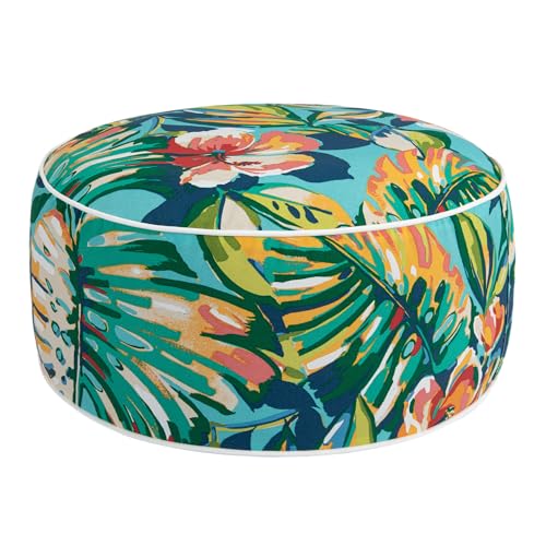 Inflatable Stool Ottoman Footrest with Handle D20 xH9-Rosario Flower Leaf | Indoor Outdoor Footrest Seat, Water-Repellent, Footstool Pouf for Home Patio Garden and Camping Use - color: Rosario Flower Leaf