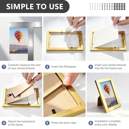 3.5x5 Picture Frame, Wall Mount or Tabletop Photo Frames with Engineered Wood, Gold 4 Pack - color: GD, size: 3.5x5-4PK
