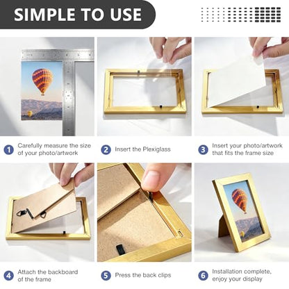 3.5x5 Picture Frame, Wall Mount or Tabletop Photo Frames with Engineered Wood, Gold 4 Pack - color: GD, size: 3.5x5-4PK