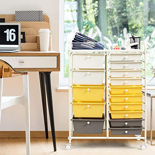 GOFLAME 15-Drawer Rolling Storage Cart, Craft Storage Cart with Removable Drawers & Lockable Wheels, Art Cart Supply Storage Organizer for Home Office Classroom, Yellow - color: Yellow, size: 15 drawer-25"x14.5"x34.5"