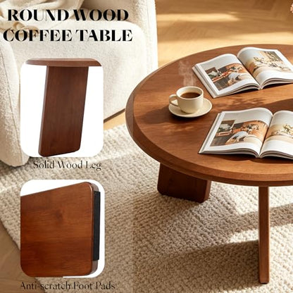 32" Round Coffee Table for Living Room, Wood Coffee Table with Solid Wood Legs, Small Center Table for Apartment, Modern Rustic Circle Coffee Table, Easy Assembly, Walnut - color: Circle, Walnut