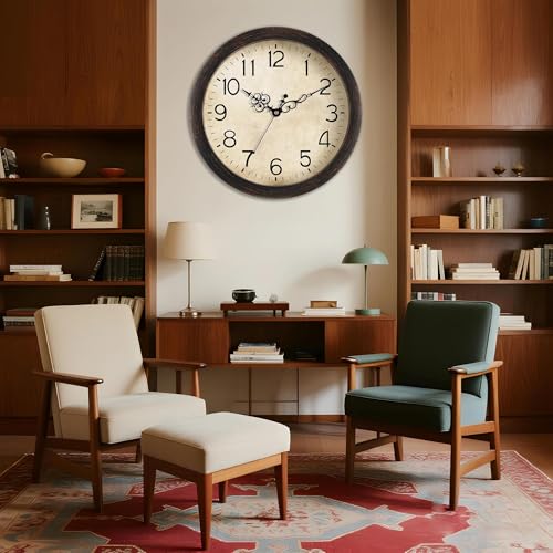 KECYET 16" Wall Clock Large Battery Operated Quartz Silent Quartz (Bronze) | Kitchen Clock Living Room Retro Rustic Kitchen Bathroom Home Office Bronze - size: 16 Inch