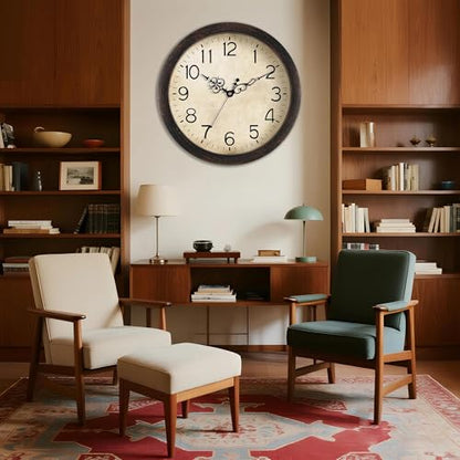 KECYET 16" Wall Clock Large Battery Operated Quartz Silent Quartz (Bronze) | Kitchen Clock Living Room Retro Rustic Kitchen Bathroom Home Office Bronze - size: 16 Inch