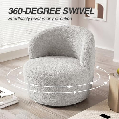 FiveWillowise Swivel Accent Chair, 360° Small Round Barrel Chairs, Modern Cozy Sherpa Padded Armchair for Living Room, Bedroom, Waiting Room, Office, Light Grey - color: Light Grey, size: 1 PC