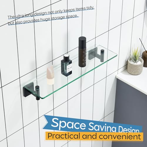 KOKOSIRI Bathroom Shelves Glass Floating Shelf 20-Inch for Bedroom Living Room Kitchen Hanging Rack Rustproof Wall Mounted Black 2 Pack B1105BK-L20-P2 - color: Matte Black, size: 20-Inch(2 Pack)