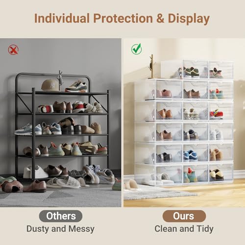 BROVIEW XX-Large Shoe Sneaker Storage Boxes for Size 14, 8 Pack Shoe Boxes | Stackable & Thicken Clear Plastic Shoe Organizers for Entryway Closet, Shoe Container Display Case w/ Magnetic Door - size: 8 packs