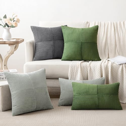 MIULEE Moss Green Decorative Throw Pillow Covers for Couch 16x16 Inch | 2 Pack, Boho Farmhouse Pillow Covers, Soft Cross Corduroy Patchwork Textured Cushion Cases For Bed Sofa - color: Moss Green, size: 16" x 16" (Pack of 2)