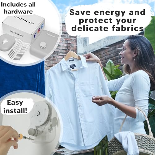 Retractable Clothesline Indoor Outdoor Clothes Line - Heavy Duty Clothes Drying Laundry Line - Wall Mounted Drying Rack - Air Dry Clothing - style: Light Gray