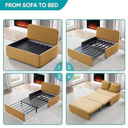 BALUS 43" W Twin Size Sleeper Couch Bed Pull Out Sofa with Pullout Beds, 2 in 1 Convertible Linen Single Sleepers Sofas Chair with Foldable Mattress and Pillows for Small Space Apartment, Yellow - color: Yellow, size: Twin