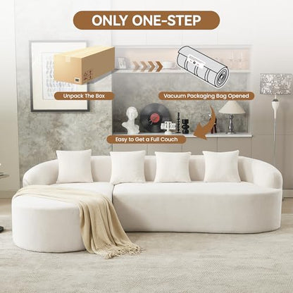 105" Boneless L Shaped Sectional Couch, Curved Cloud Deep Seat Sofa with Chaise Lounge, Oversized 4 Seater Couches for Living Room, No Assembly, Chenille Beige - color: Beige, size: L-Shaped Sofa