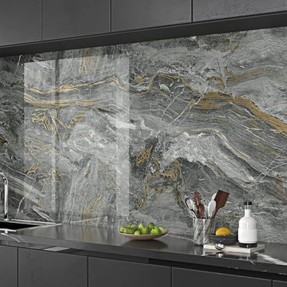 Black Gold Marble Contact Paper Peel and Stick Countertops | 15.7"×78.7" Black Marble Wallpaper Self Adhesive Countertop Contact Paper Waterproof for Cabinets Backsplash Bathroom Walls