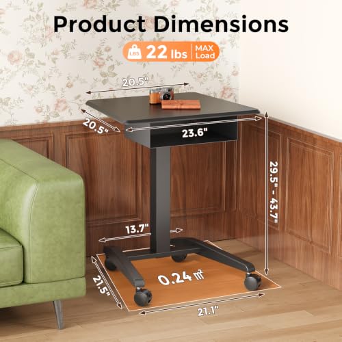 JOY worker Rolling Laptop Desk with Drawer, 23.6" Small Black Mobile Desk | Pneumatic Height Adjustable, Open Storage Shelf, 4 Lockable Wheels, Portable Sit Stand Desk, Home Office School, Holds 22lbs - color: Black, size: 23.6 Inch