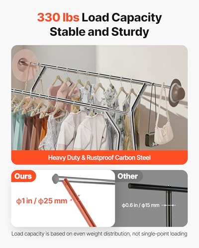 VEVOR Clothes Rack, Rolling Clothing Garment Rack, Extendable Carbon Steel Clothing Racks with Wheels for Bedroom, Laundry, Living Room - style: with Storage Basket