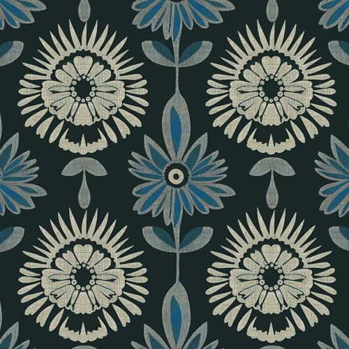 BOKEBEVE Boho Floral Peel and Stick Wallpaper Dark Green 17.5 x 393.5In | Extra Long Symmetry Contact Paper Modern Wall Paper for Bedroom Accent Walls Laundry Nursery Pantry Renter Friendly Removable - color: Dark Green, size: 17.5" x 393.5"