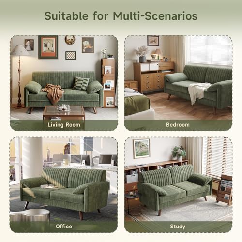 64.5" Loveseat Sofa, Chenille Loveseat Couch for Living Room, Green | 23.2" Deep Seat Love seat with Padded Arms, Comfy Modern Small Couches for Bedroom, Small Spaces, Dorms, Office, Apartment - color: Green