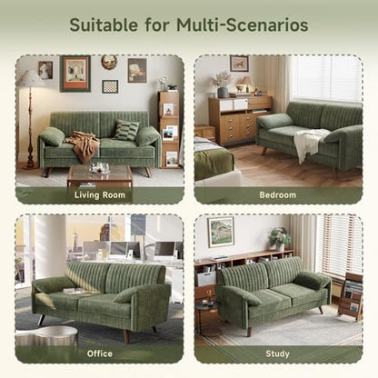 64.5" Loveseat Sofa, Chenille Loveseat Couch for Living Room, Green | 23.2" Deep Seat Love seat with Padded Arms, Comfy Modern Small Couches for Bedroom, Small Spaces, Dorms, Office, Apartment - color: Green