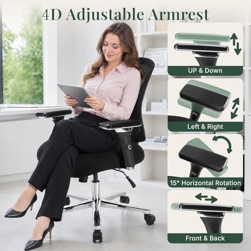 DUMOS Big and Tall Office Desk Chair, Ergonomic Mesh Computer Chair | Comfortable Lumbar Support, 4D Armrest, 500lbs Heavy Duty, Wide Seat, 360° Swivel Rolling Wheels, Adult, Ink - color: Ink