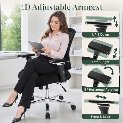 DUMOS Big and Tall Office Desk Chair, Ergonomic Mesh Computer Chair | Comfortable Lumbar Support, 4D Armrest, 500lbs Heavy Duty, Wide Seat, 360° Swivel Rolling Wheels, Adult, Ink - color: Ink