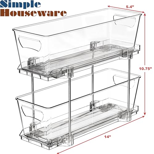 Simple Houseware 2 Tier Narrow Drawer Cabinet Pull-Out Organizer, Clear