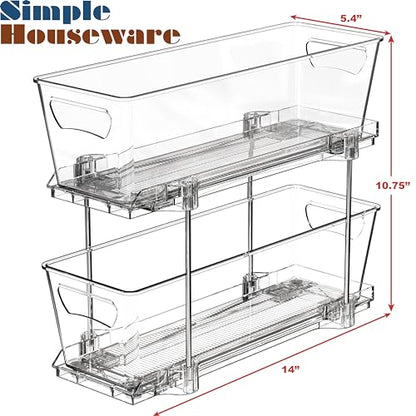 Simple Houseware 2 Tier Narrow Drawer Cabinet Pull-Out Organizer, Clear