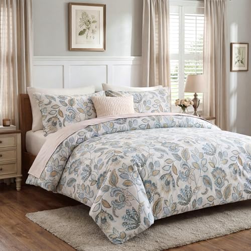 Blue Floral Duvet Cover King Size 100% Cotton Botanical Coquette Comforter Cover 3 Pieces Soft & Breathable French Style Duvet Cover with Zipper Closure - color: French Style, size: King
