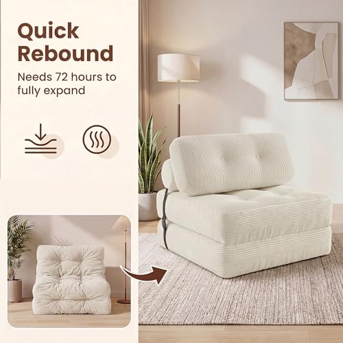 COSTWAY Folding Sofa Bed with Pillow, Convertible Couch (Beige) | with Backrest & Fixing Straps, Boneless Convertible Sleeper Chair for Adults, Guest Use, Living Room - color: Beige
