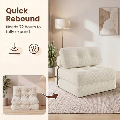 COSTWAY Folding Sofa Bed with Pillow, Convertible Couch (Beige) | with Backrest & Fixing Straps, Boneless Convertible Sleeper Chair for Adults, Guest Use, Living Room - color: Beige